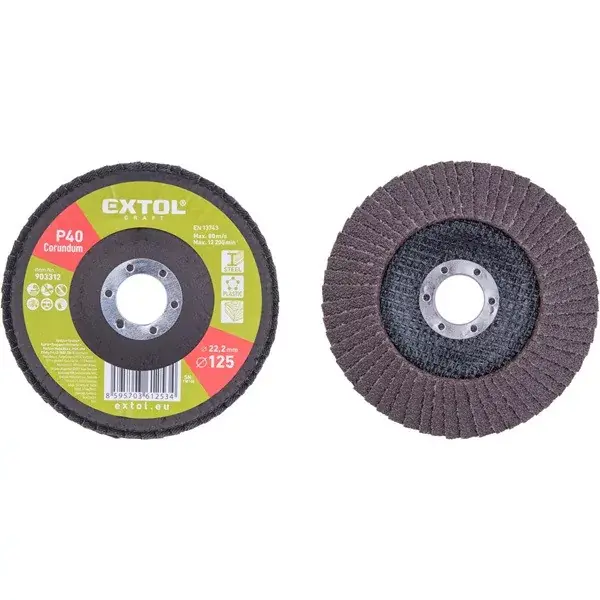 Biztonságos fizetés lamellás csiszoló acél, Alu, műa. és fa munkadarabok csiszolására, 125×22mm; P40, kúpos, max. 12.200 ford./perc, EN13743