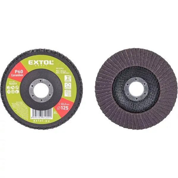 Prémium lamellás csiszoló acél, Alu, műa. és fa munkadarabok csiszolására, 125×22mm; P60, kúpos, max. 12.200 ford./perc, EN13743