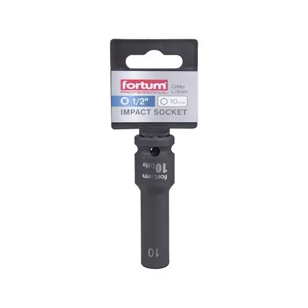 Végkiárusítás gépi (impakt) dugófej 1/2", 10 mm, L 78 mm, feketített, FORTUM
