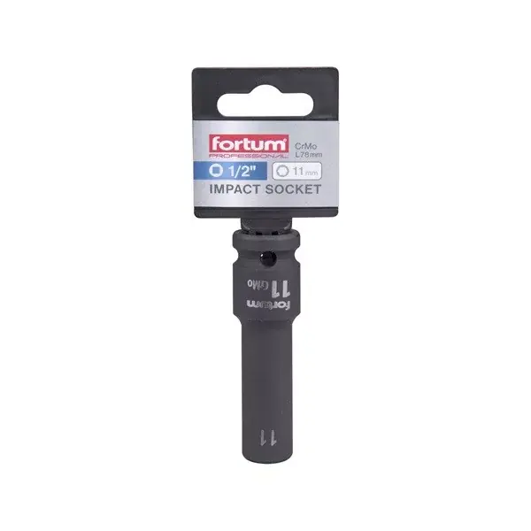 gépi (impakt) dugófej 1/2", 11 mm, L 78 mm, feketített, FORTUM Utolsó esély