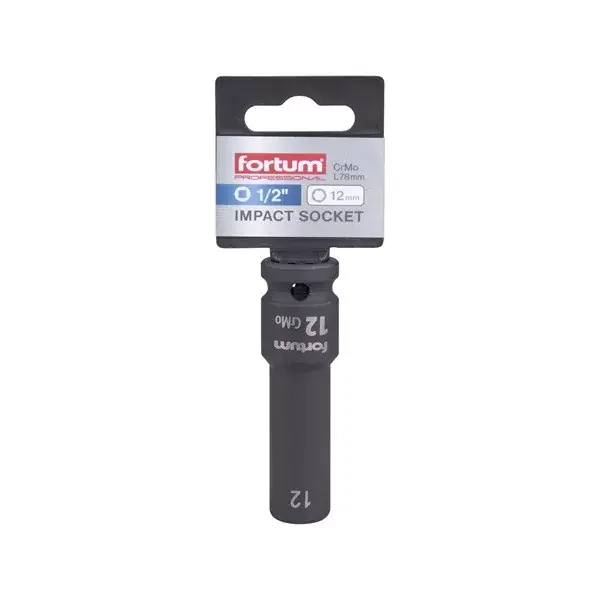 gépi (impakt) dugófej 1/2", 12 mm, L 78 mm, feketített, FORTUM Csak ma