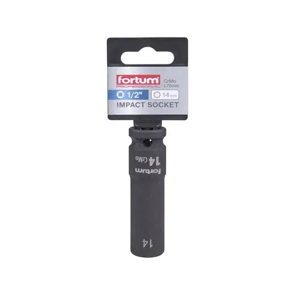 Kiárusítás gépi (impakt) dugófej 1/2", 14 mm, L 78 mm, feketített, FORTUM