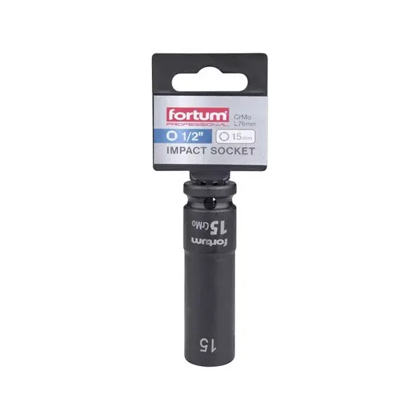 gépi (impakt) dugófej 1/2", 15 mm, L 78 mm, feketített, FORTUM Legnépszerűbb