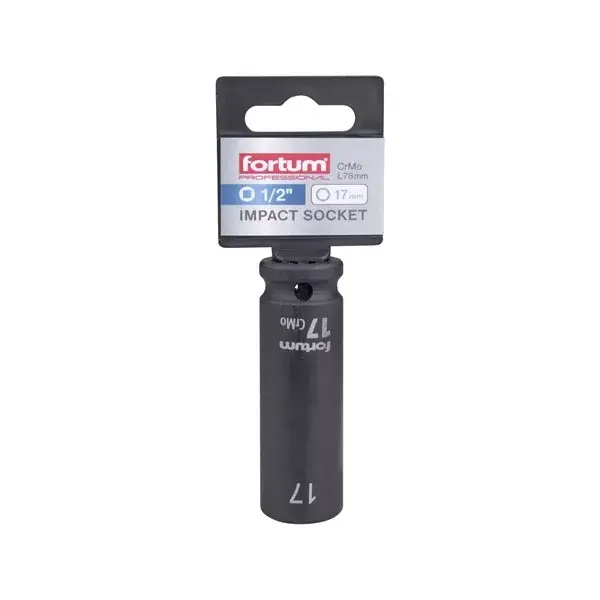 Gyors szállítás gépi (impakt) dugófej 1/2", 17 mm, L 78 mm, feketített, FORTUM