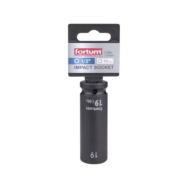 gépi (impakt) dugófej 1/2", 19 mm, L 78 mm, feketített, FORTUM Outlet