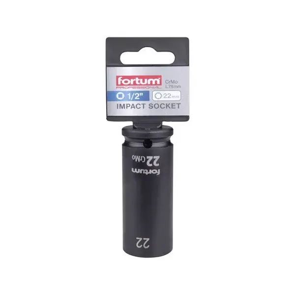 gépi (impakt) dugófej 1/2", 22 mm, L 78 mm, feketített, FORTUM Szuper ajánlat