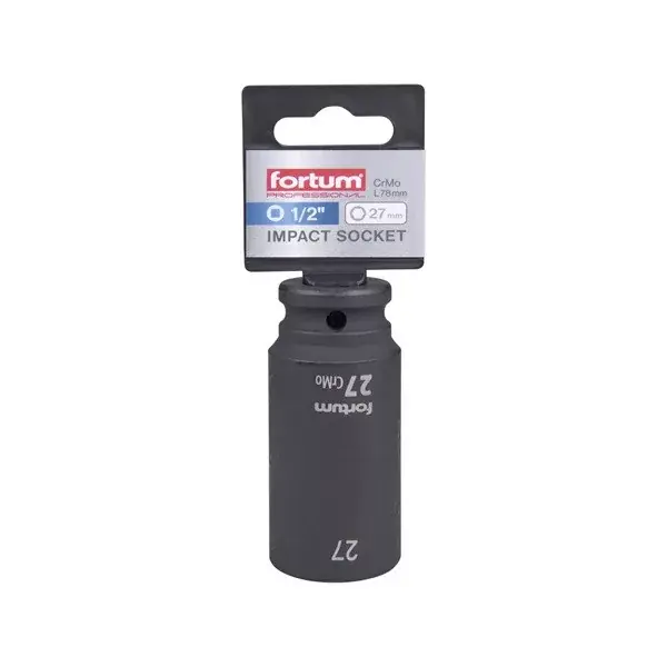 Gyors kiszállítás gépi (impakt) dugófej 1/2", 27 mm, L 78 mm, feketített, FORTUM
