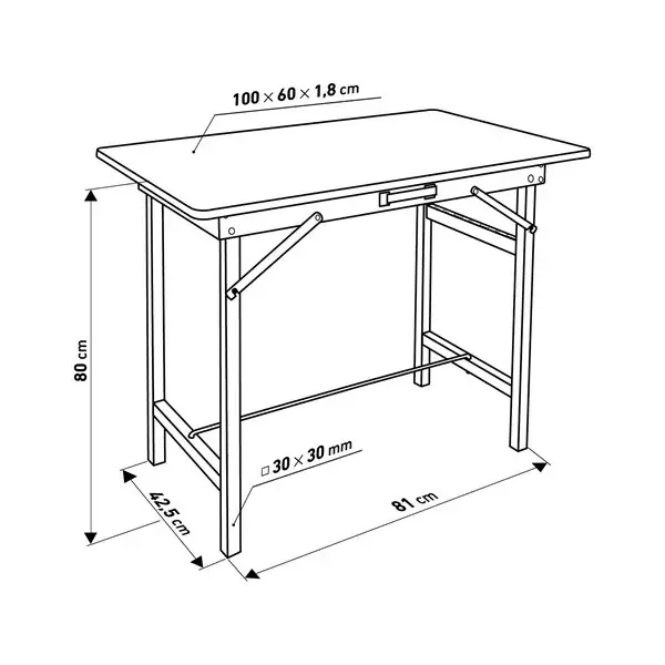 Biztonságos vásárlás munkapad összecsukható; 800 mm, max. terhelés 100kg, fém váz, MDF asztallap