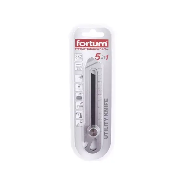 tapétavágó kés, rozsdamentes acél fémház, 5 funkciós, tripla vágóéllel; 18mm, csavaros rögzítés, FORTUM Bestseller
