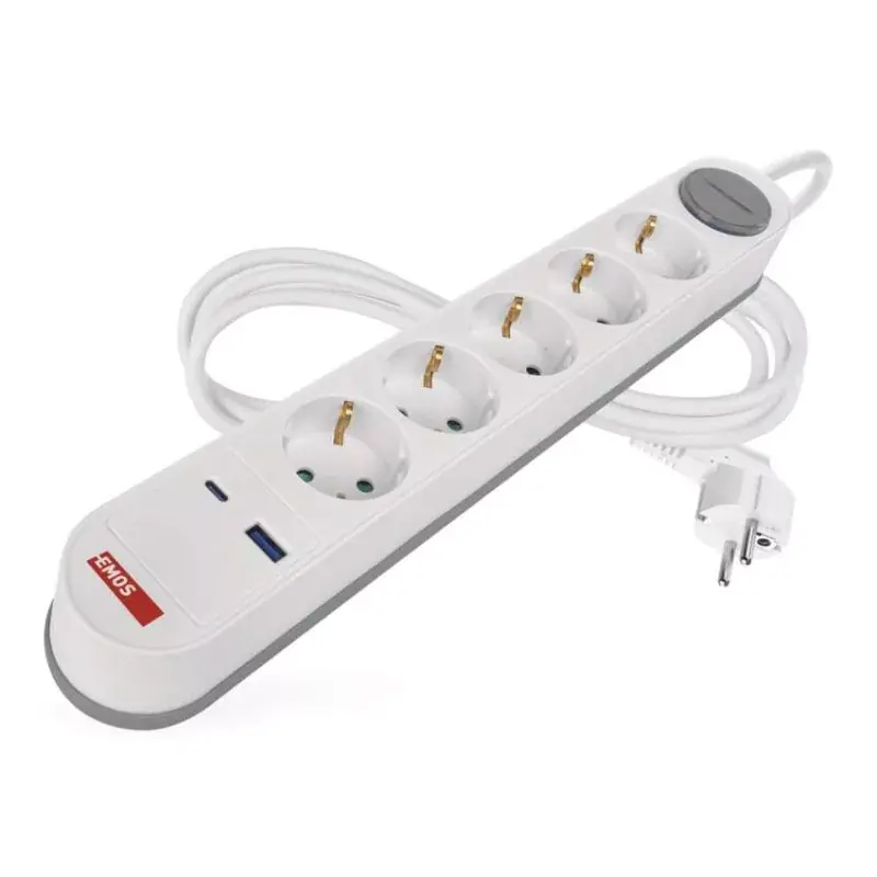 Expressz kézbesítés Hosszabbító 3 m / 5 aljzat / kapcsolós / fehér-szürke / 1×USB-A + 1×USB-C / 1,5 mm2