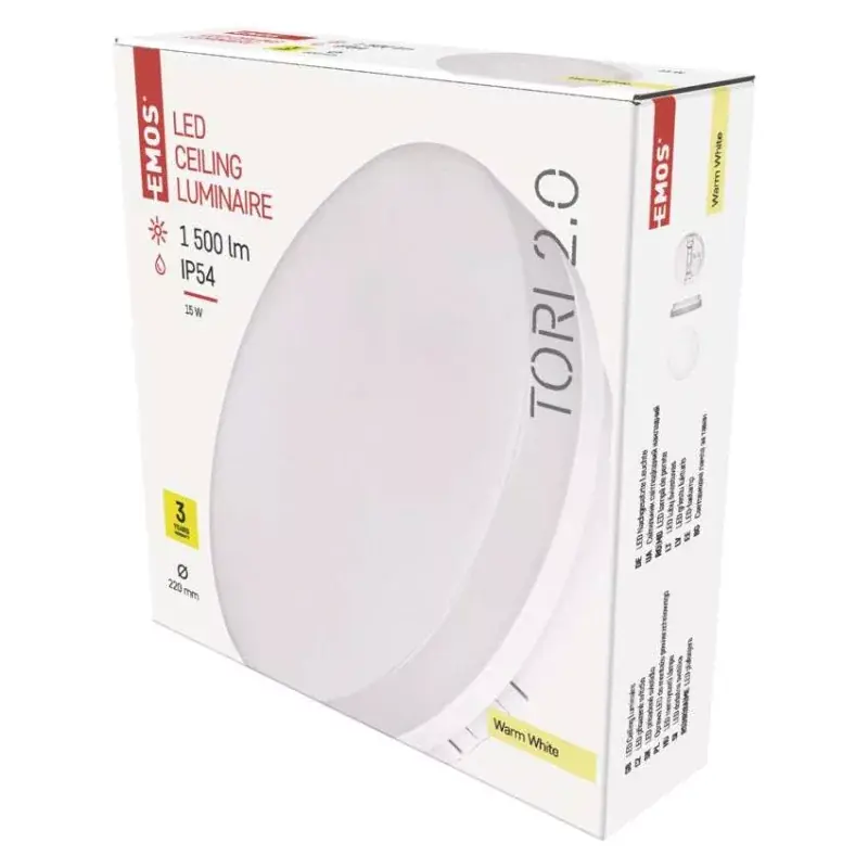 Vásárlói kedvenc EMOS LED MENNYEZETI LÁMPA TORI 15W WW IP54