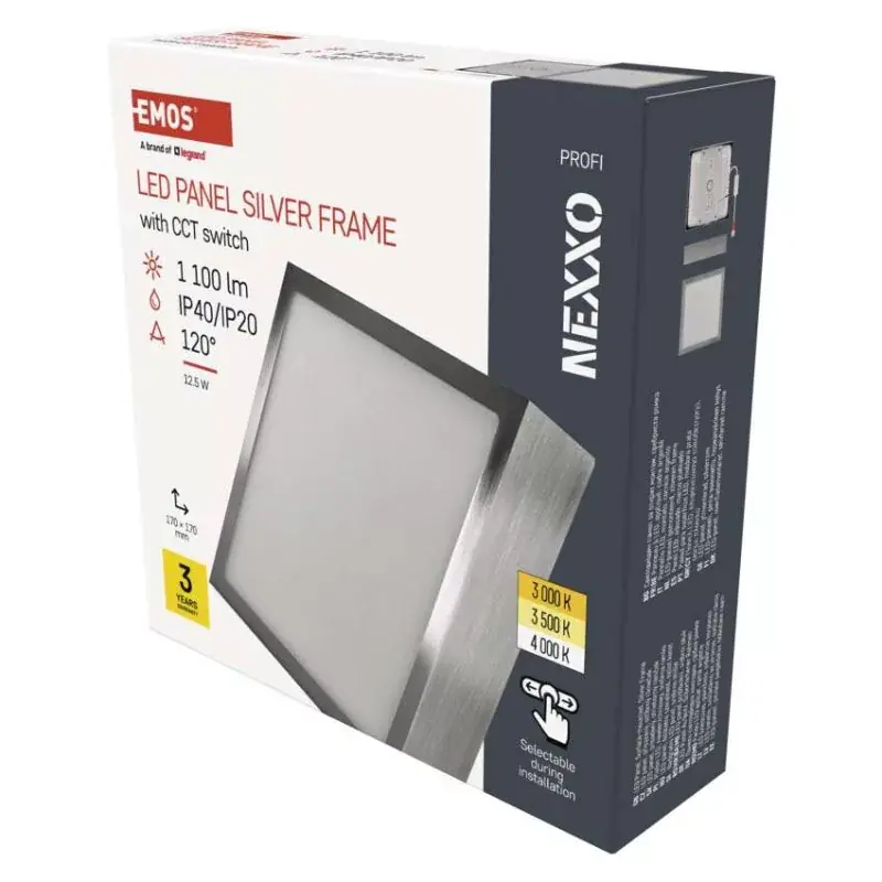 LED felületi lámpatest NEXXO, négyzet, ezüst, 12,5W, CCT Végkiárusítás