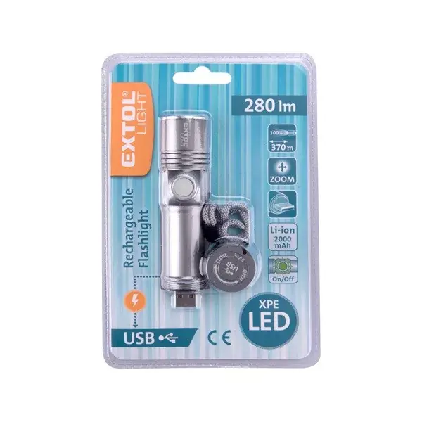 Kihagyhatatlan ajánlat LED lámpa, XPE LED; 280 Lm, ALU ház, beépített Li-ion akku 2000 mAh