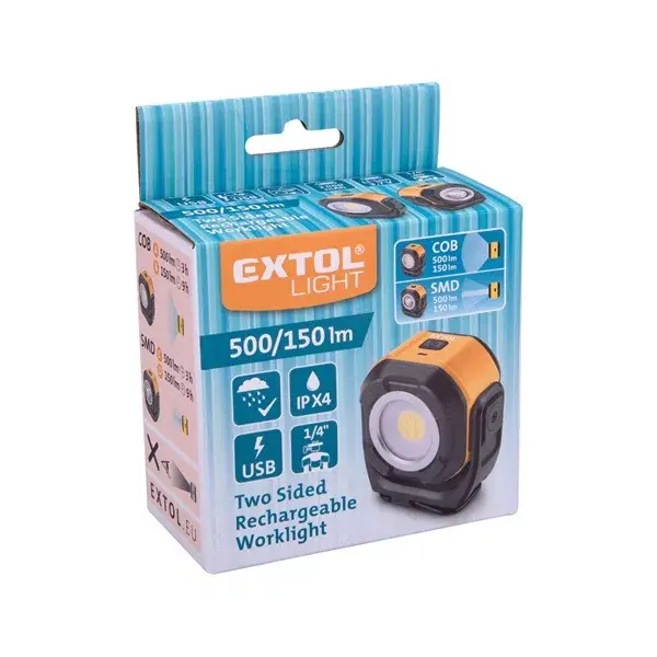 Outlet LED munka lámpa, kétoldalas, 500 Lm, beépített Li-ion akkus, 2000 mAh, állványra szerelhető