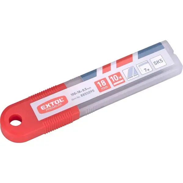pótpenge tapétavágó késhez, 10 db, 18×100×0,5 mm, törhető, SK5 acél, HRC >64, fogazott vágóél Akció