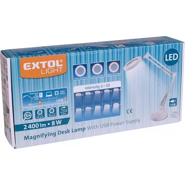 nagyító LED lámpa, asztali, Fehér, 7 W COB, 2400 Lm, 5× nagyítás; mechanikusan állítható rögzítés, USB töltőkábel Legkelendőbb