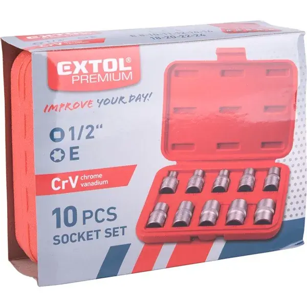 bitdugófej klt. belső, 10db, TORX, 1/2"×38mm (E8-10-11-12-14-16-18-20-22-24), CrV/S2 Expressz szállítás
