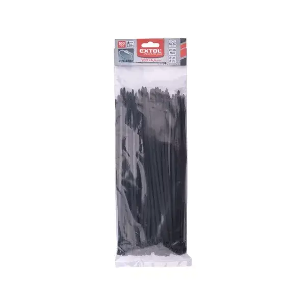 Vásárlói kedvenc kábelkötegelő 4,6×280mm 100db, EXTRA, fekete nylon; UV-, sav- és lúgálló