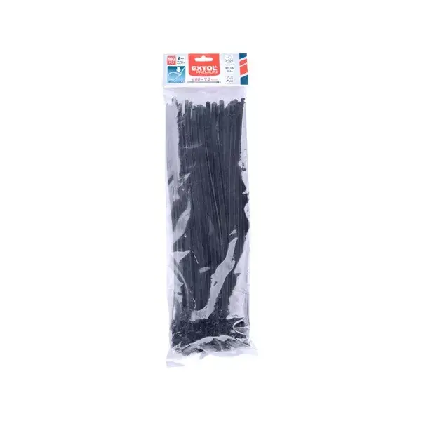 Vedd meg online kábelkötegelő 7,2×400 mm 100db, többször használható (oldható) fekete nylon; UV-, sav- és lúgálló