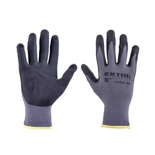 Akció Kötött kesztyű nylon-Spandex, varrat nélküli, méret 8‘ nitrilbe mártott teny. és ujjhegy, gumírozott mandzsetta