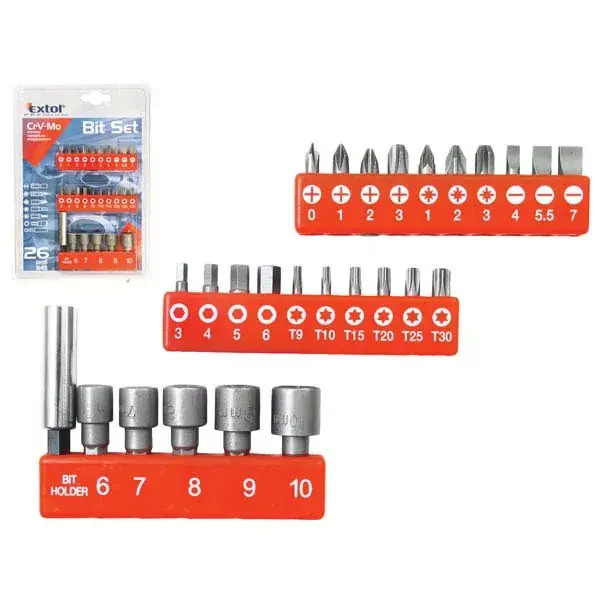 bit klt. 26db CV.-Mo ; PH,PZ,lapos,torx, hexagonális, mágn. bittartó, dugókulcsok Biztonságos fizetés