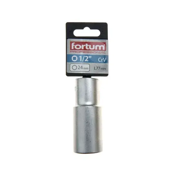 dugófej, hosszított, 1/2", 24mm, 61CrV5, mattkróm, 77mm hosszú FORTUM Biztonságos fizetés