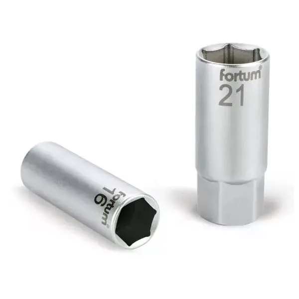 Prémium gyertyakulcs dugófej 1/2", 61CrV5; 21mm, gumírozott FORTUM