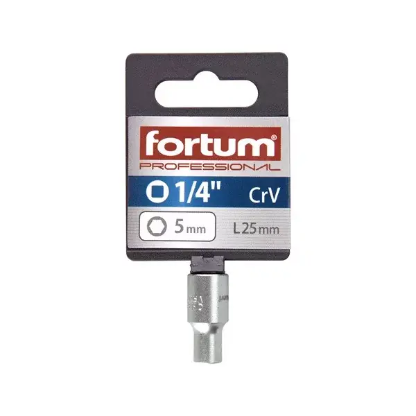Kiárusítás dugófej, 1/4", 5mm, 61CrV5, mattkróm, 25mm hosszú
