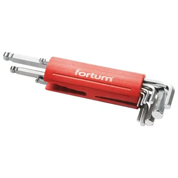 Árcsökkenés imbuszkulcs klt., hosszú, gömbfej, 9db, 1,5-10mm, S2; 1,5-2-2,5-3-4-5-6-8-10, műanyag markolat FORTUM