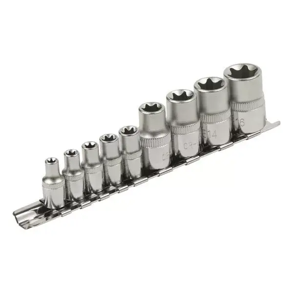 dugófej klt., E-TORX; 1/4"×5db (E5-E6-E7-E8-E10), 1/2"×4db, (E12-E14-E16-E18), tartó sínen Szuper ajánlat