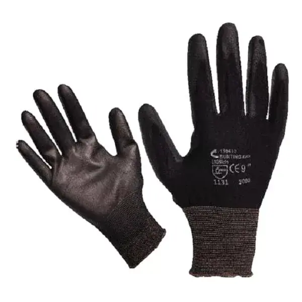 Azonnal elérhető Kötött kesztyű fekete nylon, XL-es méret, 10‘ poliuretánba mártott teny. és ujjhegy., gumírozott mandzse