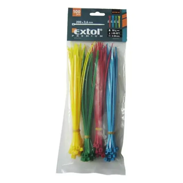 Ajánlat kábelkötegelő 3,6×200mm 100db, 4 színű (piros, kék, sárga, zöld), nylon;