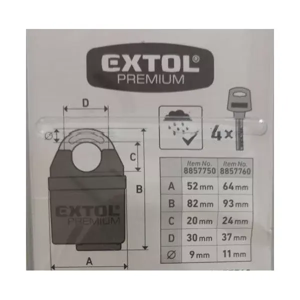 biztonsági lakat, levágás elleni védelemmel, festett, vízálló, 4db kulcs; 60mm Olcsó