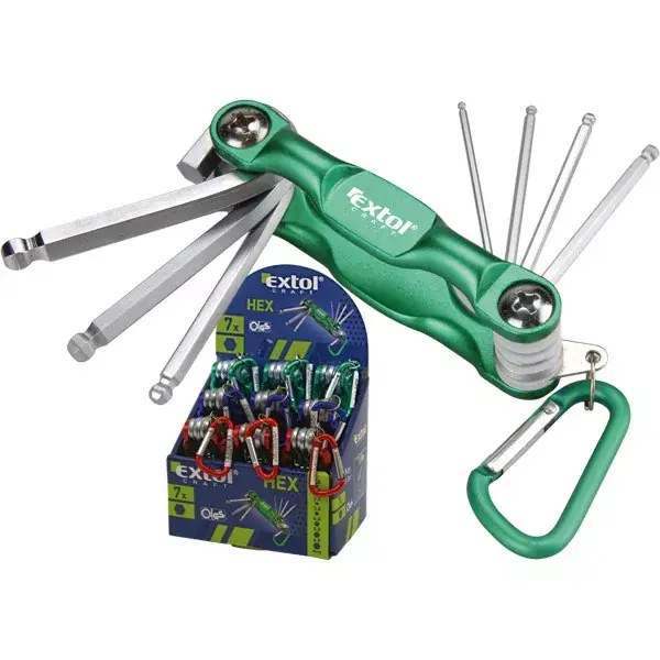 imbuszkulcs klt., Cr40 gömbfej, színes, TÜV/GS; 7db, 1,5-6mm, karabínerrel Csak ma