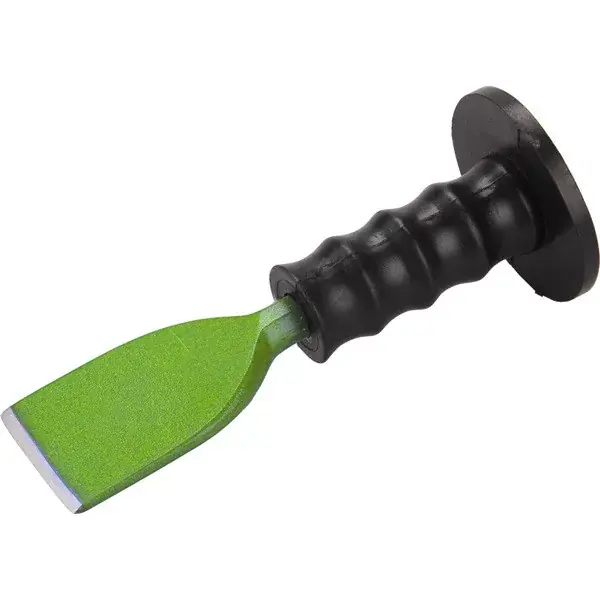 Olcsó laposvéső, műanyag kézvédővel; 230mm, 57 mm széles vágóél (16 mm szár), edzett, hőkezelt szénacél