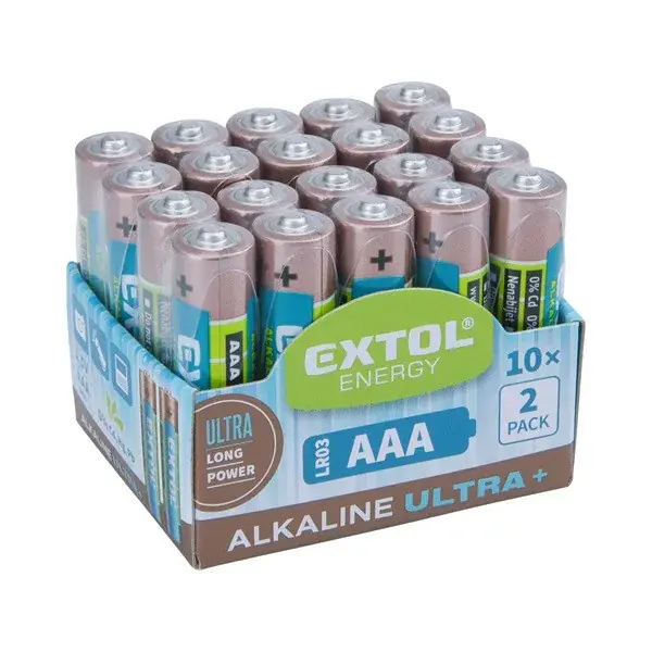 Akciós ár elem klt. 20 db, alkáli, 1,5V, méret AAA (LR03); hosszú élettartam, 10×2db-os kínálóban