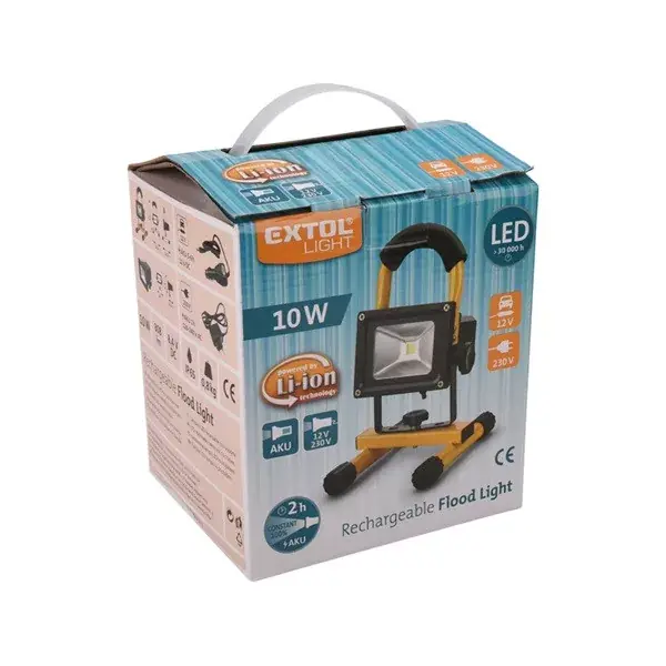 Biztonságos fizetés hordozható LED lámpa (reflektor), 10W, 800 lm; IP65, Li-ion akkus tölthető