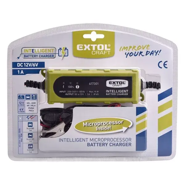 Kiárusítás akkutöltő, autós, mikroprocesszoros, intelligens; 1 Amp, 4-100Ah, DC 12V/6V