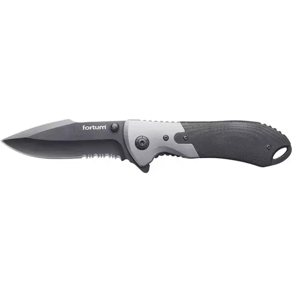 zsebkés, rozsdamentes fekete pengével, teljes/összecsukott hossz 207/120mm, ALU/műa. nyél, övre akasztható, rögzítővel Árcsökkenés