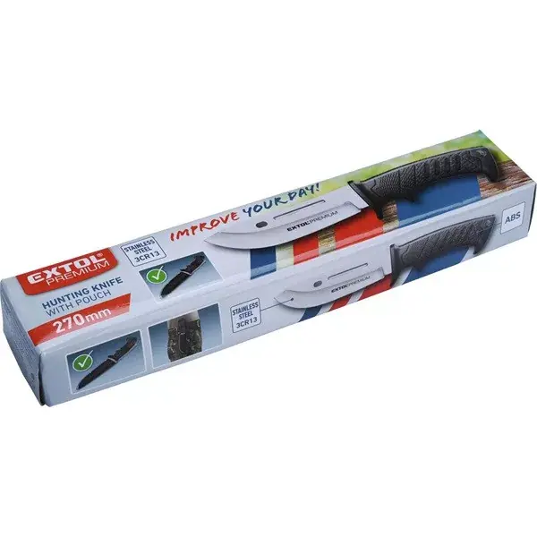 vadász- és túrakés, 3CR13 rozsdamentes acél penge, műanyag nyél, nylon tok, teljes/penge hossz 270mm/145mm Vedd meg online