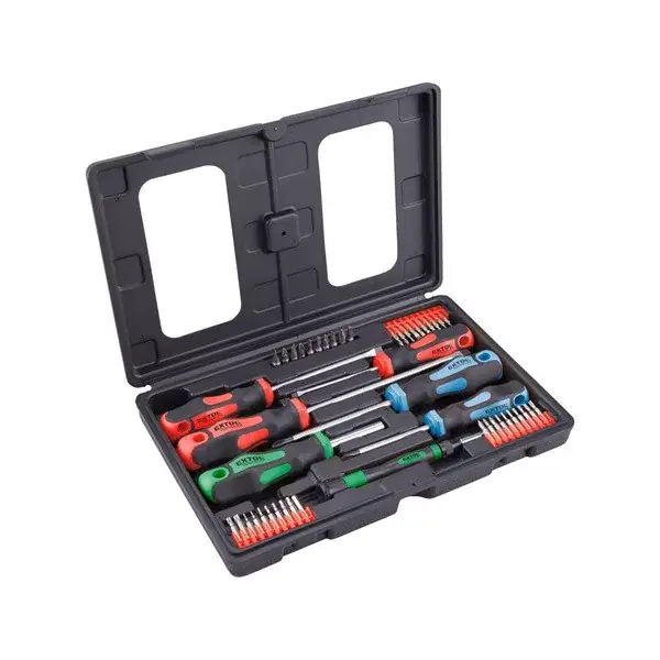 csavarhúzó és BIT klt., 47 db; lapos 5,5×38, 5,5×100, 6,5×125mm és 8×150mm, PH1×75, PH2×38 és PH2×125, CV., műanyag tar Kedvezmény