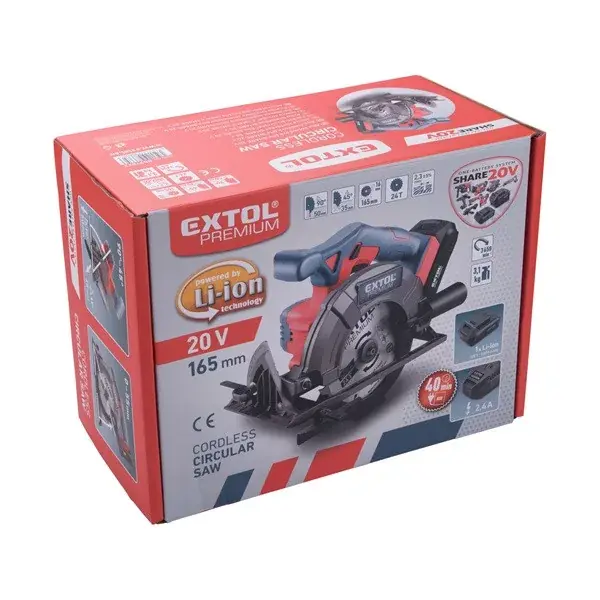 akkus körfűrészgép, Share20V, 20V, Li-ion, 1db akku, 1db töltő, 2000 mAh, 0-3650 ford/perc, 165 mm tárcsa Expressz kézbesítés