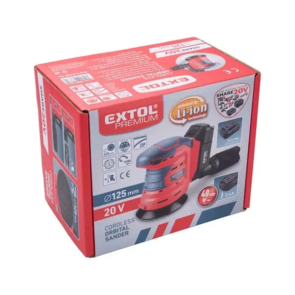 Kiárusítás akkus rotációs (excentrikus) csiszoló, Share20V, 20V, Li-ion, 1db akku, 1db töltő, 2000 mAh, 125 mm,ford. 10.000 f/perc