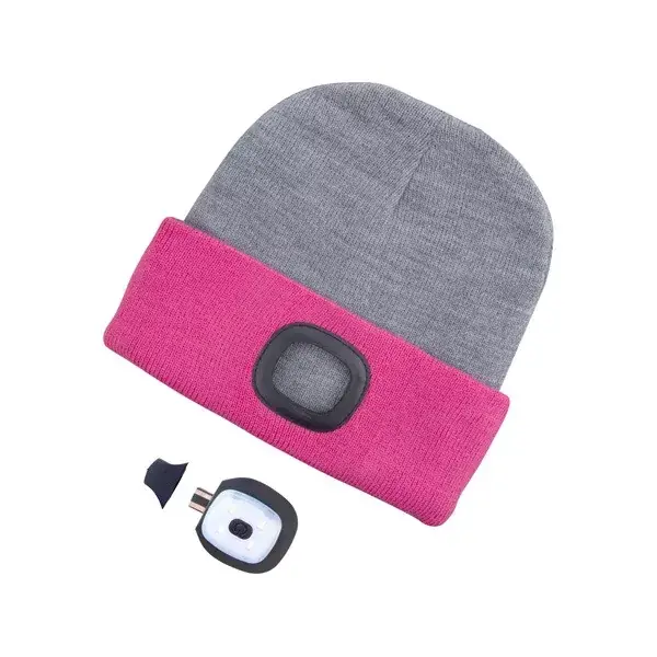 sapka, szürke/pink, kötött, kivehető LED homloklámpával, 4×45 Lumen; USB tölthető Li-ion, 3funkció (100%-75%-50% fénye.) Legjobb ár