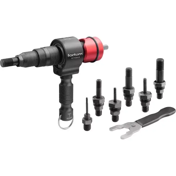 adapter klt. fúrógéphez, POP-NUT szegecsanyákhoz, 6 db, M3-M4-M5-M6-M8-M10-M12; 8 mm (5/16") hatszög befogás, FORTUM Vedd meg online