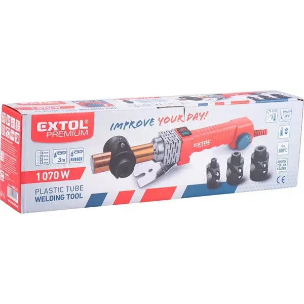 Nézd meg most műanyagcső hegesztő gép, 1070W, cserélhető fejek 16-20-25-32mm, 240-300°C, pontosság +/-1°C