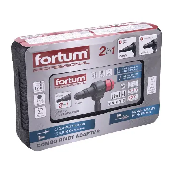 adapter klt. fúrógéphez, 2 az 1-ben, popszegecsekhez és POP-NUT szegecsanyákhoz, 15 db, FORTUM Szuper ajánlat