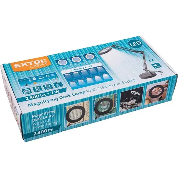 nagyító LED lámpa, asztali, Fekete, 7 W COB, 2400 Lm, 5× nagyítás; mechanikusan állítható rögzítés, USB kábel Népszerű