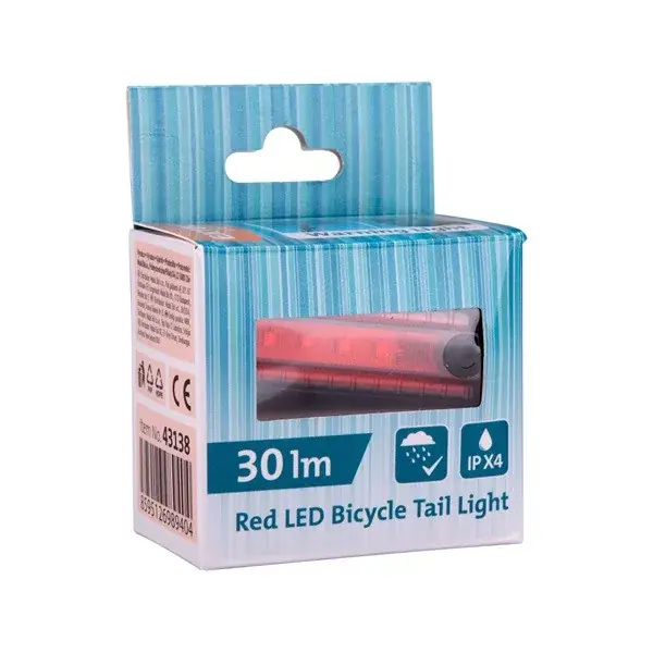 Gyors szállítás LED lámpa, kerékpáros, hátsó piros LED; 30 Lm, ABS ház, USB újratölthető beépített Li-polimer akku, 220 mAh
