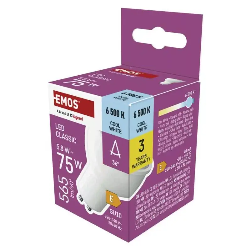 LED izzó Classic MR16 fehér/ GU10 / 5,8 W (75 W) / 565 lm / Hideg fehér Akciós ár